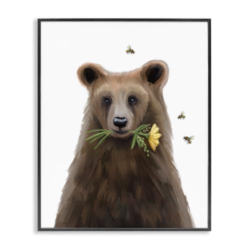 Woodland Bear Flower Sprig, 11 x 14 Inch Framed Giclée Print