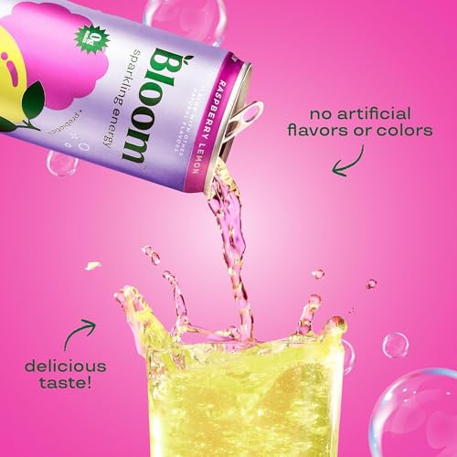 Bloom Nutrition Sparkling Energy Drink for Focus, Natural Caffeine, Zero Sugar, 180mg Caffeine, Antioxidant-Rich with Green Coffee Bean, Green Tea Extract, & Prebiotics, Raspberry Lemon 12oz 12 Pack - Image 4