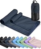 速乾タオル 旅行 登山 【グッと吸い・サッと乾く】超軽量 コンパクト セームタオル マイクロファイバー そっかんタオル アウトドア ヨガ サウナ 水泳 プール 防災 収納袋付き (ネイビー, MLセット)