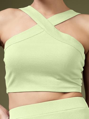 Image of OOMPH! Women Stretchable Relaxed Fit Crop Top With Stylised Shoulder Straps