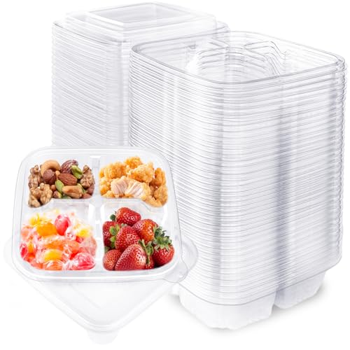 Jnnzzggu 50Pcs Bento Snack Containers,4 Compartment Food Storage Container with Lids,Meal Prep Lunch Containers for Kids,Adults,School,Work,Office,Travel,Take-Out
