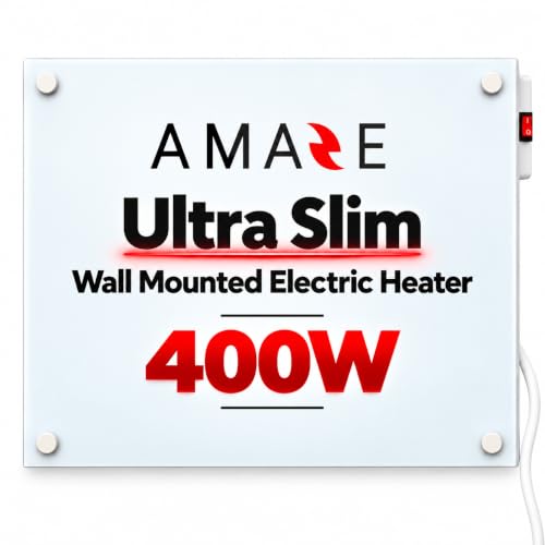 Amaze Ultraslim Electric Wall Heater - 400W Wall Mounted Electric Heater, Convection Panel Heater, Wall Mount Kit, Up to 120 sq ft, 24"x24" Paintable, Bedroom Heater - DIY