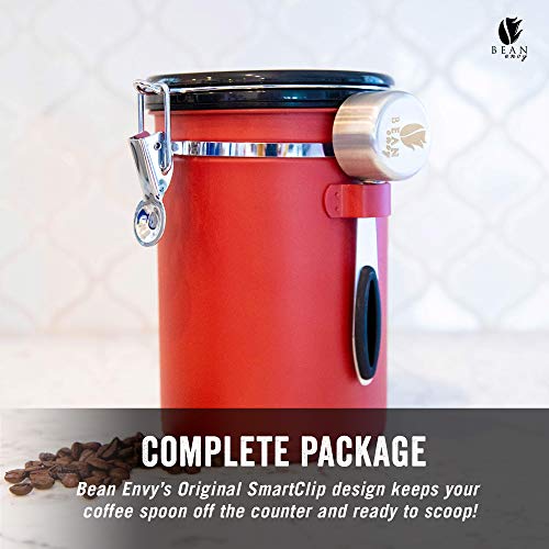 Bean Envy Coffee Canister - 22.5 Oz Coffee Storage Container And Organizer W/Stainless Steel Scoop, Date Tracker & Co2-Release Valve - Essential Coffee Accessories, Red #TOP1