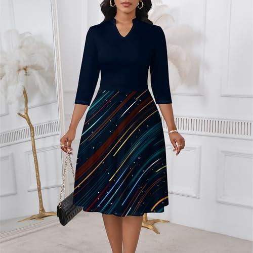Image of PinkPatty Women's Casual A-line Midi Dresses 3 /4 Sleeve V Neck Fit and Flare Dress with Pockets