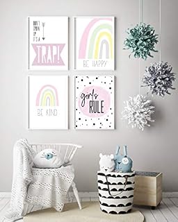 Little Angels Jamboree Kids Bedroom Prints 4 pack Girls Bedroom Scandi Rainbow Pictures/Prints Decor A4