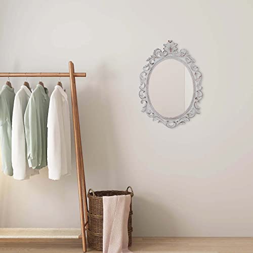 Simon's Shop Oval Mirror Shabby Chic Decorative Mirrors For Wall, 18.3 X 13 Inches, Distressed White, Rustic Decor #TOP3