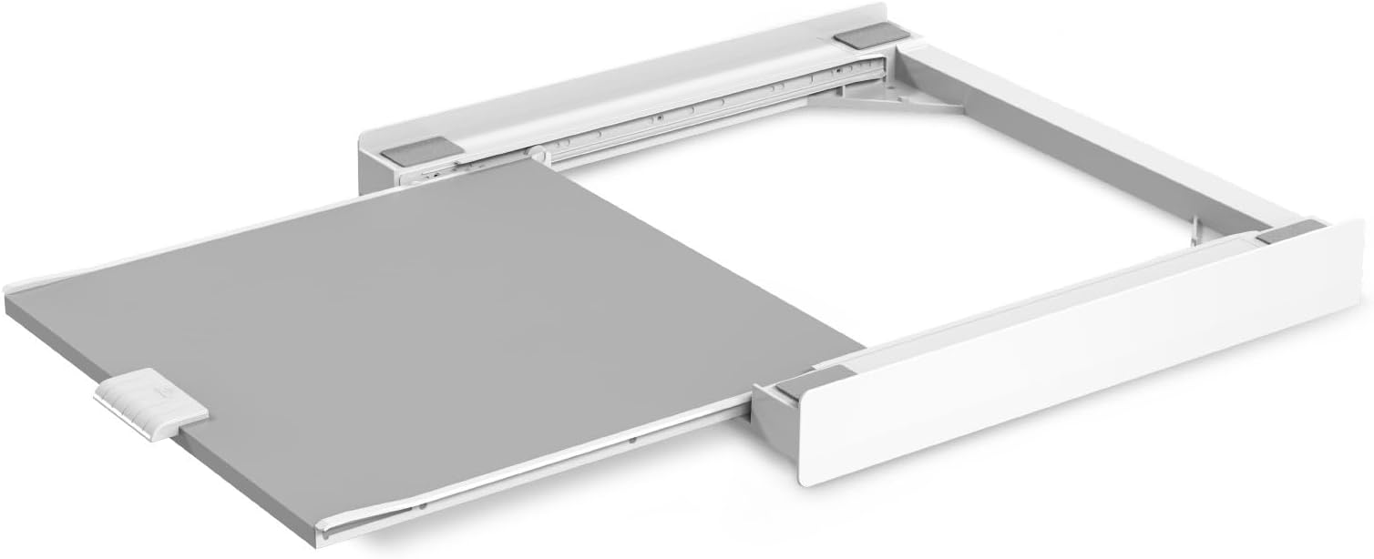 Base Tower Evo L60 - Universal Stacking Kit for Washing Machine and Dryer with Extendable Shelf and Safety Belt Included. Made in Italy. White.
