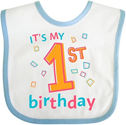 inktastic It's My First Birthday Baby Bib, White and Blue