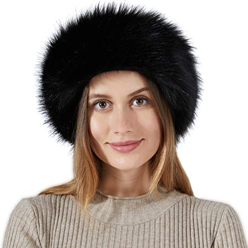 Fancylovesotio Womens Faux Fur Headband with Elastic Earwarmer Earmuff for winter cold weather (Black)