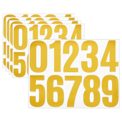 QUARKZMAN 5 Feuilles Numéros de Maison en Vinyle, 4 Pouces Autocollants Numériques Imperméables pour Boîte aux Lettres, Panneau, Fenêtre, Porte, Numéro d'Adresse, Jaune