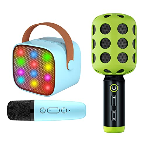 Kids Toy Karaoke Machine &Wireless Bluetooth Karaoke Microphone , Portable Bluetooth Speaker with Wireless Microphone , Family Microphone Combination for Girls Boys Adults Giftï¼V16 Green and K1 Blueï¼
