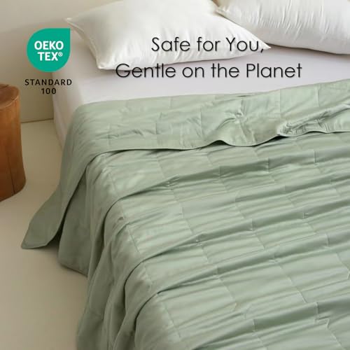 EP Mode Lightweight Quilt Blanket for Summer, Viscose from Bamboo Fabric & Filling, Natural, Breathable & Machine Washable- Sage Green, King by EP Mode - Used condition - Image 3