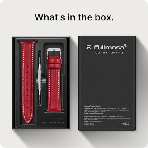Image of Fullmosa 22mm Quick Release Leather Watch Band for Garmin Samsung Galaxy | Strap for Garmin Vivoactive 4 45mm,Garmin Venu 4(45mm) /Venu 3 /Venu 2,Samsung Galaxy Women Men, Red&Silver Buckle