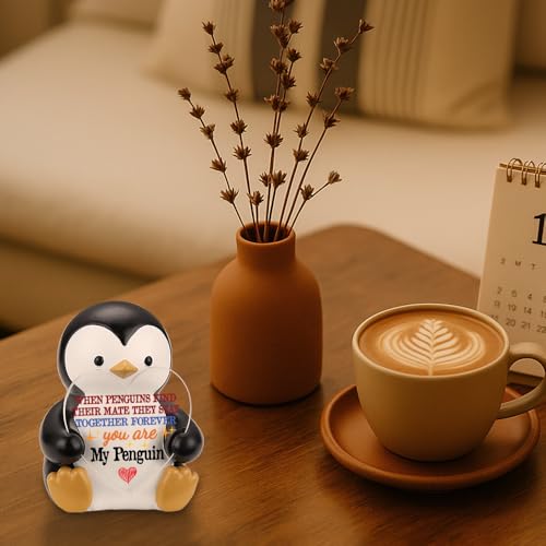 CWGOTC Penguin Figurine Romantic Gift, Resin Collectible Statue with Heart Acrylic Plaque, Cute Penguin Couple Decor, Anniversary Wedding Valentine’s Day Gift for Wife Girlfriend Boyfriend YPE3 by CWGOTC - Used condition - Image 5