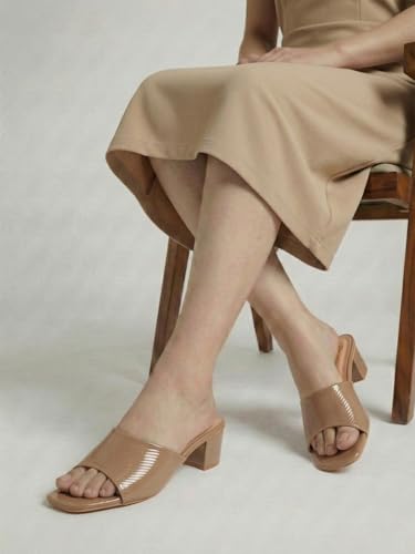 Image of Denill Women's Slip-On Heeled Sandals Square Toe, Textured Upper & Non-Slip Sole