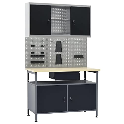 Snsowed Banco de trabaño con Tres Paneles de Pared y un Armario, Banco De Trabajo, Mesa Trabajo Taller, Mesa De Trabajo, Banco Herramientas, Mesas De Taller,
