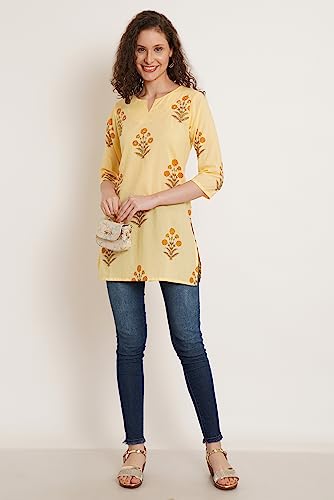 Image of Amazon Brand - Anarva Jaipuri Cotton Printed Short Kurti for Women