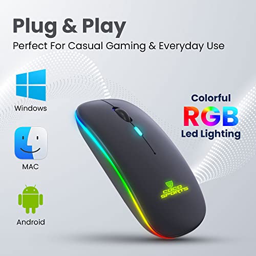 Image of coconut WM20 Lucid 2.4G Wireless + Bluetooth 5.1 Mouse, Slim Rechargeable 500mAh Silent Click RGB LED Wireless Gaming Mouse, Works on 2 Devices simultaneously, Windows /Mac /Android - Black