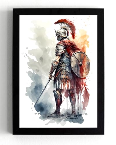 Cuadro de centurión romano A5 en acuarela viva con marco de 21x16 cm