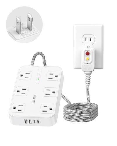 LENCENT 2 Prong GFCI Power Strip with Surge Protection GFCI 2 Prong to 3 Prong Outlet Adapter 6 Outlets & 4 USB Ports 1050J Surge Protector 6 FT Extension Cord for Non-Grounded Outlets ETL Listed