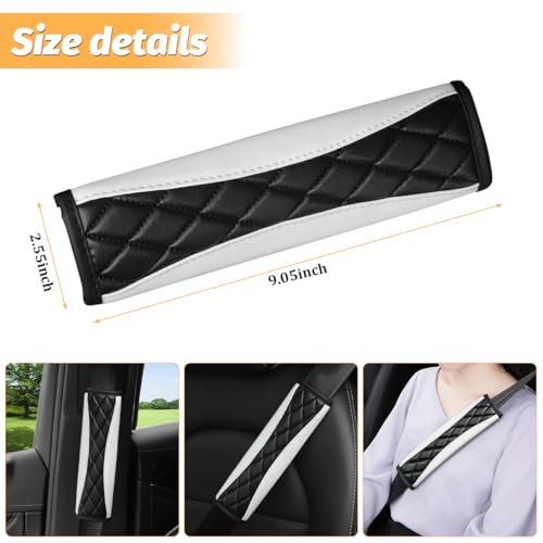Osilly 2PCS Car Seat Belt Covers, Soft Comfortable Leather Vehicle Seatbelt Strap Shoulder Pad, Breathable Automotive Interior Seat Belt Harness Cushion Mat, Universal for Truck SUV Van (White) - Thumbnail 2