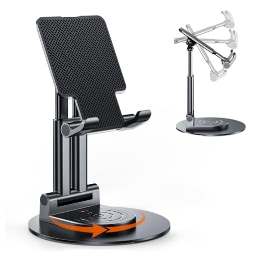 BHHB Supporto per cellulare regolabile da tavolo, con base girevole a 360 gradi, per smartphone, iPad Mini, Kindle e altro (nero)
