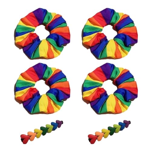 4 Elastici Per Capelli Arcobaleno, 2 Fermagli Per Capelli A Cuore Arcobaleno, Elastici Per Capelli Per Ragazze, Elastici Per Capelli Arcobaleno, Elastici Per Capelli Decorativi
