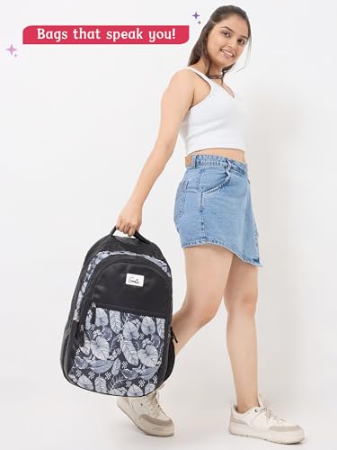 Image of Genie Jade School Bag for Girls. Black backpack for women. More Volume, 3 zips, Stylish & Trendy College Bags for Girls, Water Resistant, Lightweight Bags for Office, Travelling. 36 litres. 19 inch