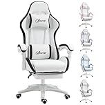 Vinsetto Ergonomic Computer Gaming Chair, PU Leather Office Desk Chair with Footrest, Swivel Wheels, 135° Reclining Back, Lumbar Support, Headrest for Home, White and Black