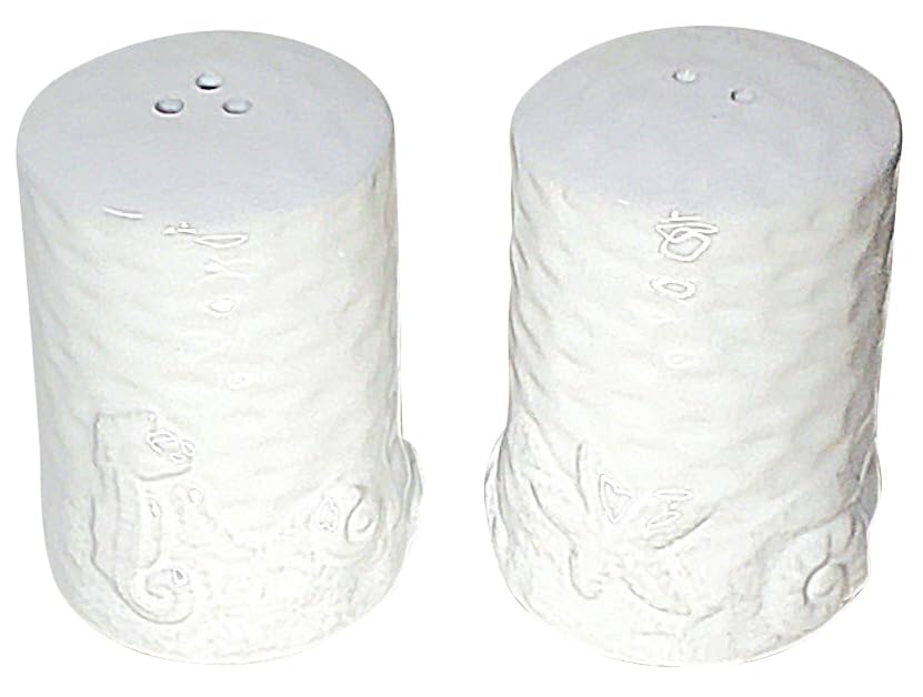 Sea Life Ceramic White Salt & Pepper Shaker Set.