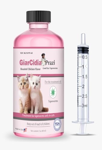 No More Tapeworms in Cats and Kittens- Dewormer for Cats and Dewormer for Kittens - 60mls Chicken Flavour with 3ml Dropper-USA Made Oral Suspension