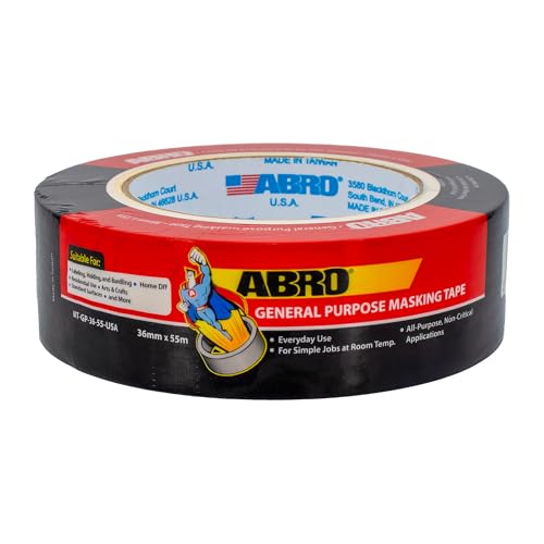Image of ABRO GP Masking Tape 36mm x 55m, Natural Multipurpose Masking Tape for Temporary Labeling and Marking, Easy to Remove, Painter's Tape for DIY and Professional Uses, Natural