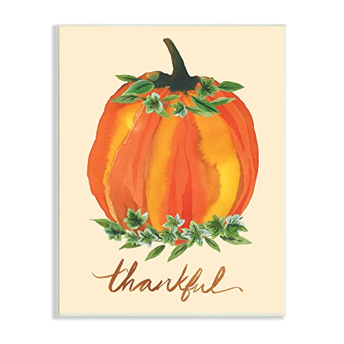 Stupell Industries Thankful Orange Pumpkin Leaf Botanicals Autumn Plants, Design by Heather McLaughlin