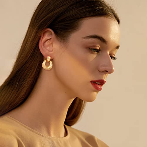 Hessawell Gold Dangle Earrings For Women Statement Chunky Small Cut Design Gold Drop Earrings Door Knock Shape Dangling Earrings For Girls #TOP1