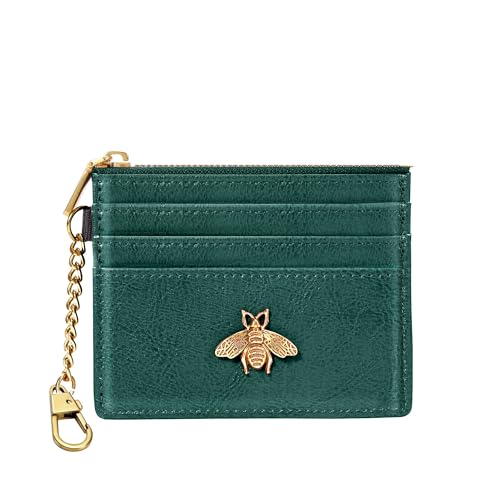 Image of SEAVILIA Card Holder Keychain Wallet for Women with ID Window RFID Coin Purse Bee Gifts Slim Minimalist Small Wallet, Green, 4.4 x 3.38 inches, Minimalist