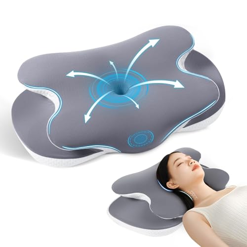 JINXIA 枕 安眠 低反発 まくら 首が痛くならない、【凹型の中空設計 頭が安定し・低め高め兼用】首や肩の負担にならない 高さ調整可 仰向き 枕 横向き寝 枕、 通気性 カバー洗濯可、 快眠枕 (グレー)