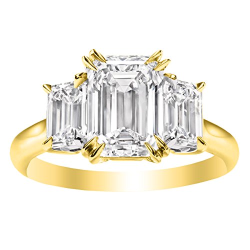 1.5 Carat 14K Three Stone Emerald LAB GROWN Diamond Engagement Ring