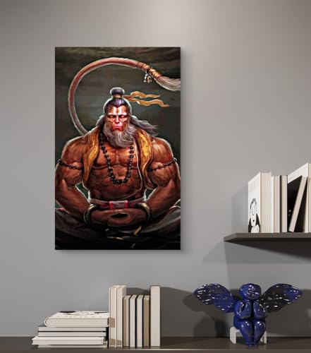 Image of SAF Lord Hanuman Meditation Wall Poster | Powerful Bajrangbali Yogic Art Print | Premium Sparkle Laminated Waterproof Vinyl Poster | Unframed Spiritual Wall Decor 12 x 18 inch