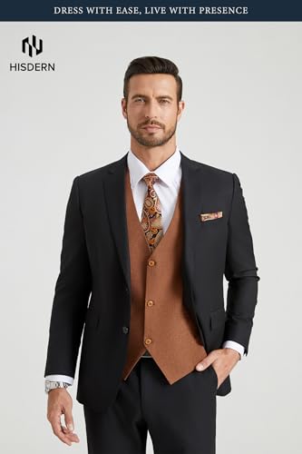 Image of HISDERN Mens Suit Vest Business Casual Dress Waistcoat Vest Solid Color Formal Wedding Vests for Suits or Tuxedo