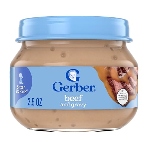 Gerber Stage 2 Baby Food, Beef and Gravy Jar, Baby Food Meat Puree, Baby Mealtime, Baby Puree Jars Glass