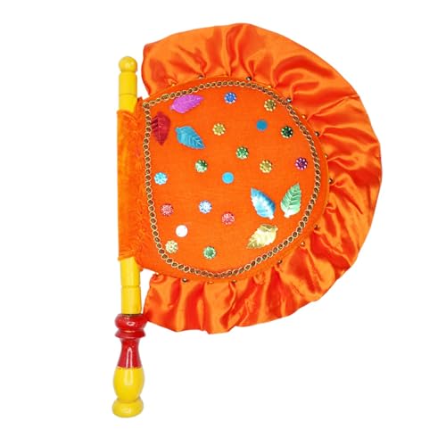 Image of Handmade Decorative Orange Hand Fan with Wooden Handle - Folding Fan for Cool Air, Home Decor, Travel, Weddings, Festivals, Photography Props, Lightweight, Portable, Reusable, Multi M5