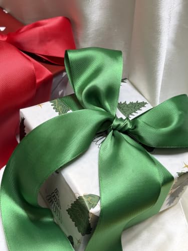Image of Bells and Whistles Forest Green Satin Christmas Ribbon (legth : 10 Yards Width: 2 inch)