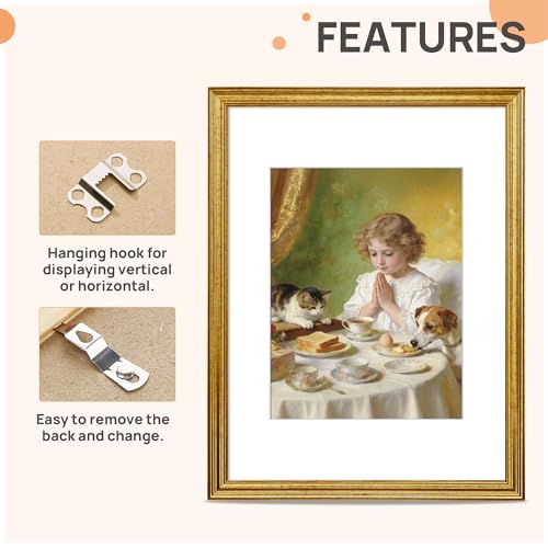Image of upsimples 12x16 Picture Frame, Vintage Frames Decor, 1Pack Gold | Fit 8.5x11 and 12 x 16 Poster, Wall or Tabletop Display, Antique-style Decoration, Rustic Farmhouse Decor, For Weddings