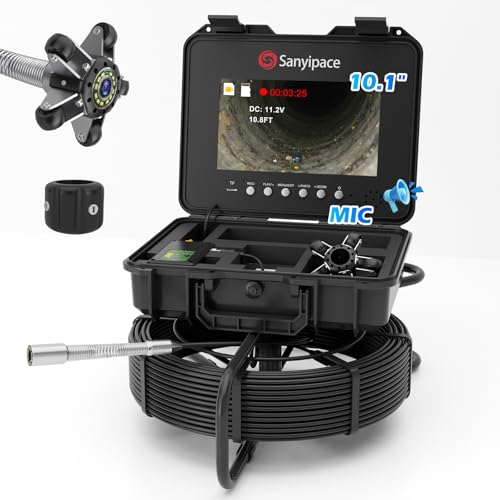 Image of Sanyipace Sewer Camera 100FT /30M, Self-Leveling Drain Camera | DVR with Speaker, 1080P Pipe Camera, Distance Counter, 32GB Card, 5mm /0.2-inch Cable, Scope Camera for Plumbing Inspection
