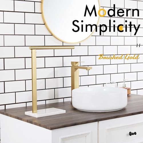 Image of KOKOSIRI Hand Towel Rack Standing Towel Bar with Steady Marble Base for Bathroom Vanity Countertop, Brushed Gold Stainless Steel 15.7'' Height THS0006-BG