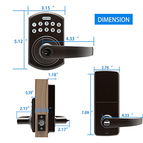 Signstek Keypad Entry Lever Door Lock With Led Backlit Keypad Password/Key Accessibles, Oil Rubbed Bronze #TOP4