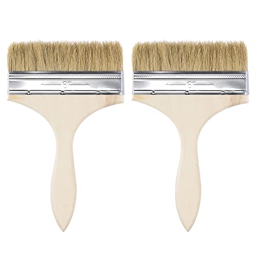 sourcing map 2uds 5.5 Pulgadas Pintar Pincel Natural Cerda Plano Borde con Madera Mango Pared Tratamiento Herramienta para Pintura, Barnices, Colas