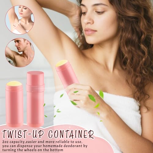 15 Pack 2 oz/60ml Plastic Deodorant Containers,Empty Round Twist-Up Solid Stick Tube Container for Homemade Deodorant,Shaving Soap Stick,Heel Lip Balm,Solid Lotion Bars-Top Filling,Pink4