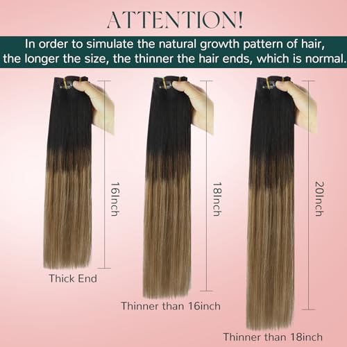 Image of Easyouth 20 Inch Clip in Extensions Human Hair Balayage Brown Ombre Black Fading to with Caramel Blonde Real Silky Straight 70g /5pcs, 2.4692 Ounce