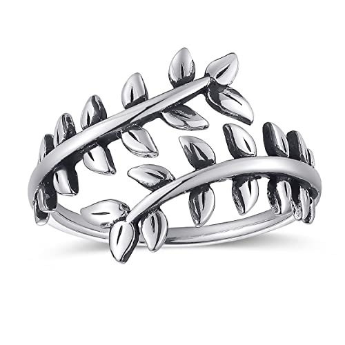925 Sterling Silver Leaf Rings Adjustable Open Ring Simple Vintage Statement Ring for Women & Men